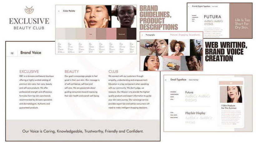 Exclusive Beauty Club — Brand guidelines, product descriptions, web writing, brand voice