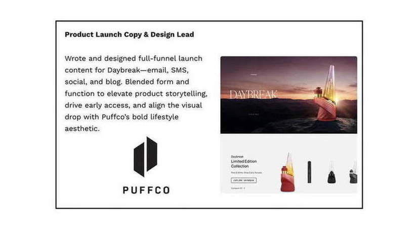 Puffco — Daybreak — product launch copy and design lead