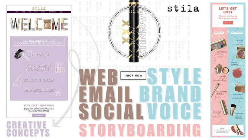 Stila Cosmetics — Web, email, social, brand voice, storyboarding