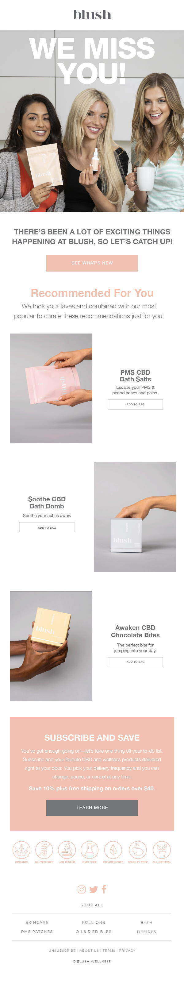 Blush — Win-back for a customer who already bought