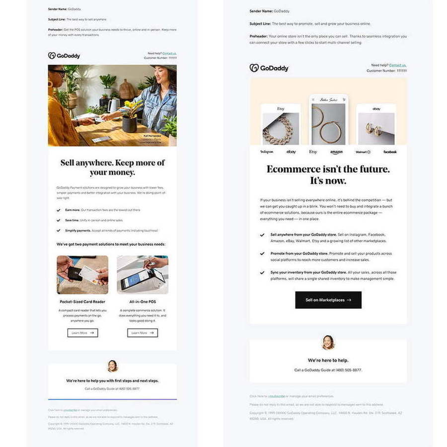 GoDaddy — Two emails, one commerce story