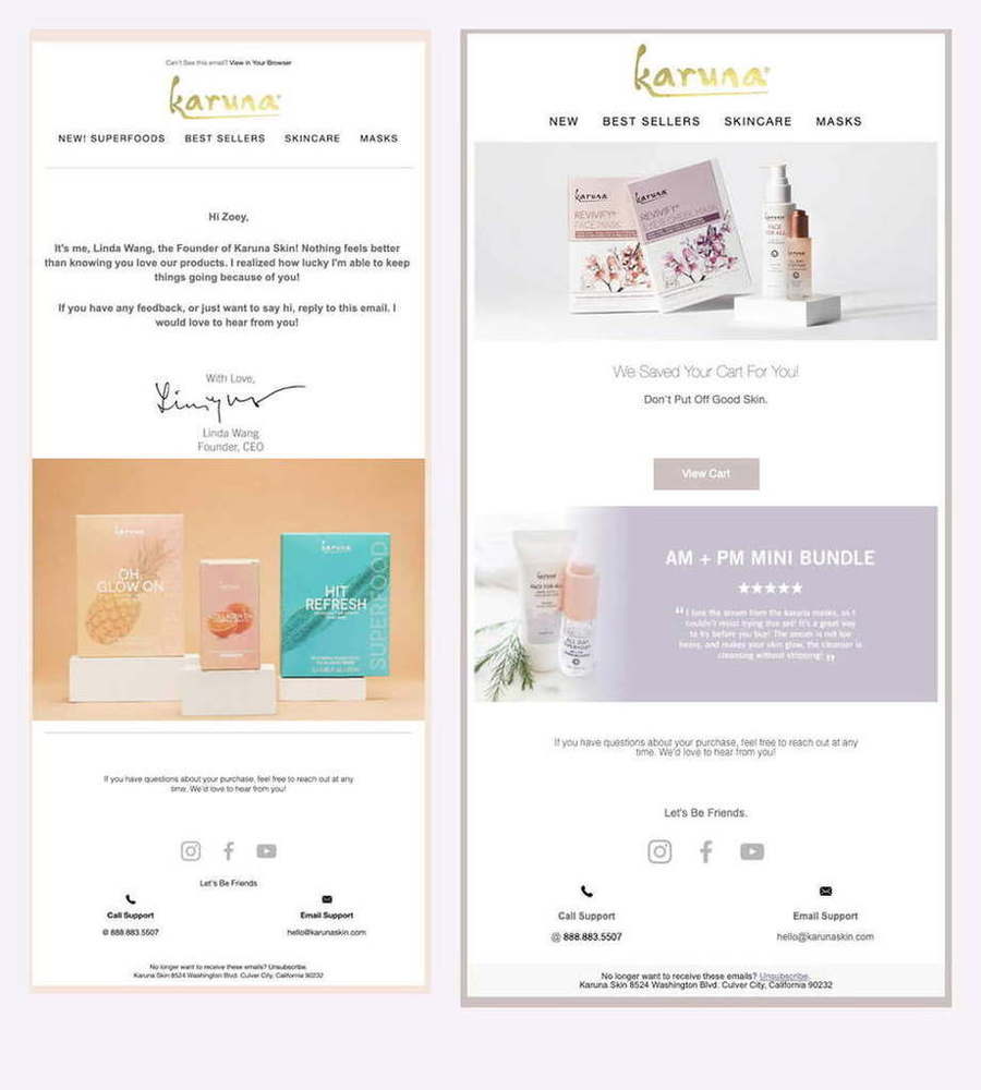 Karuna Skin — Founder letter and abandoned cart