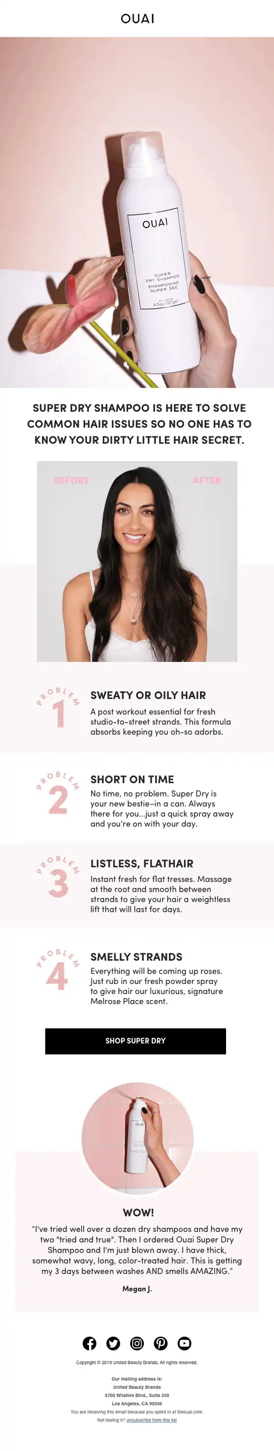 OUAI — Super Dry Shampoo — four problems, four fixes