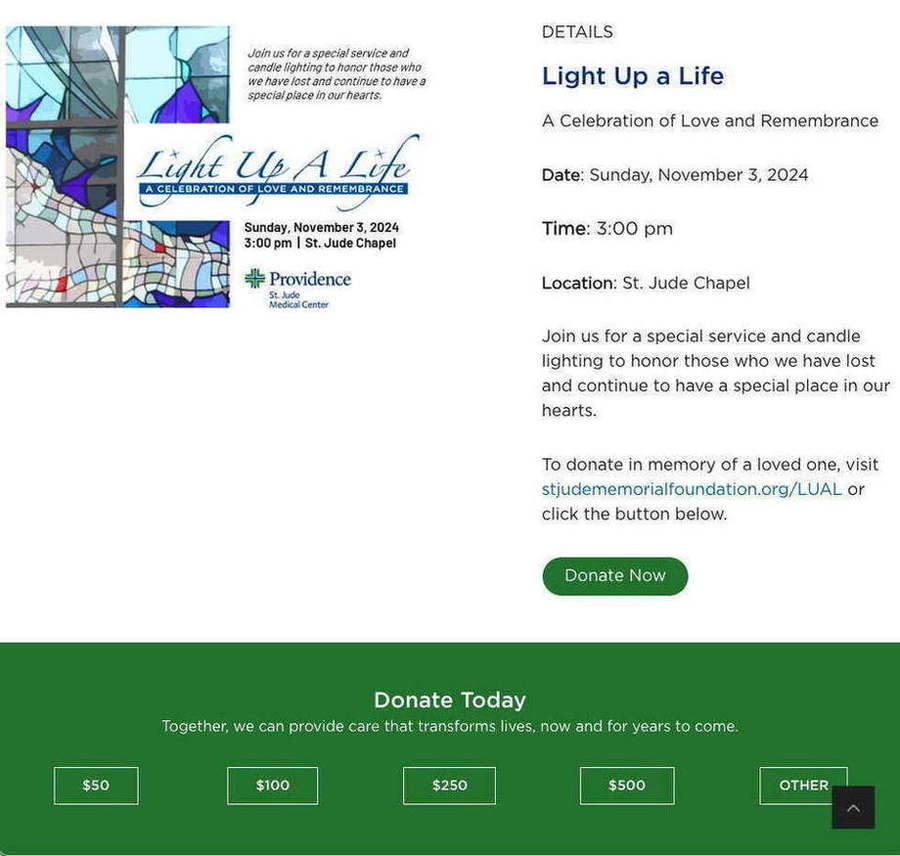 Providence — “Light Up a Life” — memorial service page